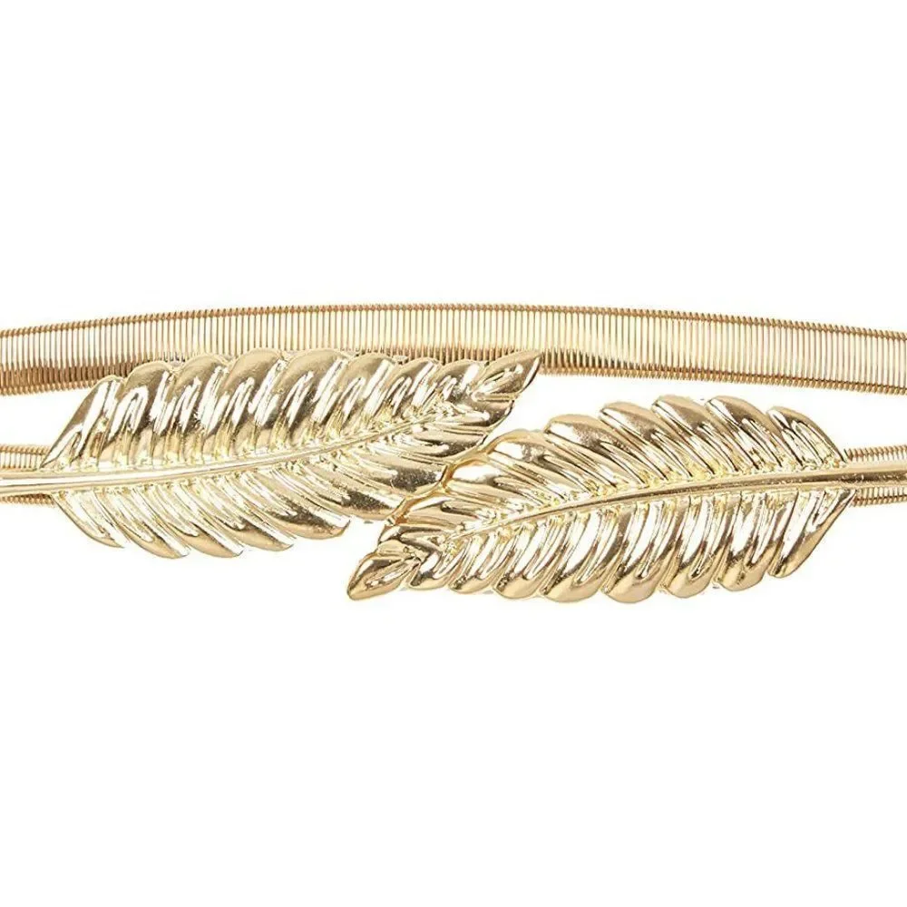 🍃 Leaf Buckle Stretchy Elastic Gold/Silver Metal Dress Belt SIZE XS – XXL NEW